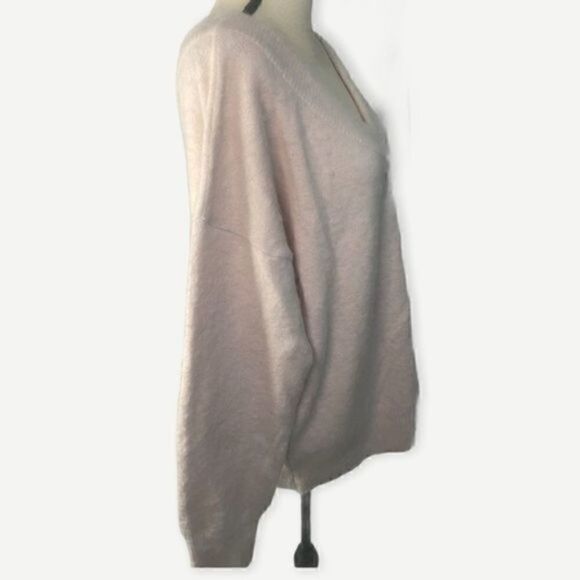 Topshop Brushed Bardot Double V-Neck Pink Sweater - Picture 3 of 9
